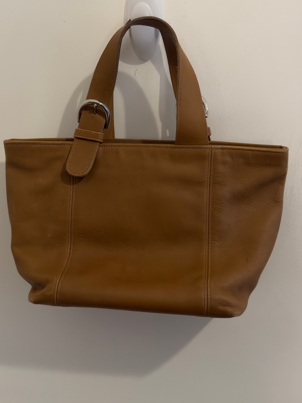 Vintage Coach Brown Leather Small Tote with Buckle-Accent Handles